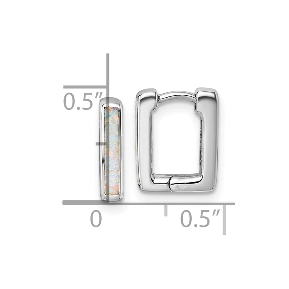 Sterling Silver Rhodium-plated Created Opal Square Hoop Earrings - Product Photo