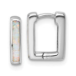 Sterling Silver Rhodium-plated Created Opal Square Hoop Earrings - Product Photo
