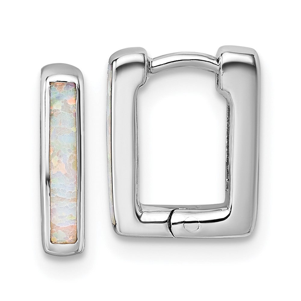 Sterling Silver Rhodium-plated Created Opal Square Hoop Earrings - Product Photo