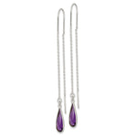 Sterling Silver Polished Purple CZ Teardrop Threader Earrings - Product Photo