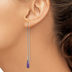 Sterling Silver Polished Purple CZ Teardrop Threader Earrings - Product Photo