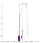 Sterling Silver Polished Purple CZ Teardrop Threader Earrings - Product Photo