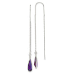 Sterling Silver Polished Purple CZ Teardrop Threader Earrings - Product Photo