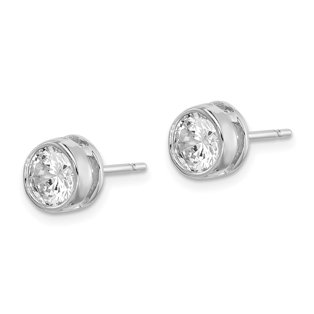 Sterling Silver RH-plated Polished 6mm Round CZ Bezel Set Stud Earrings - Product Photo