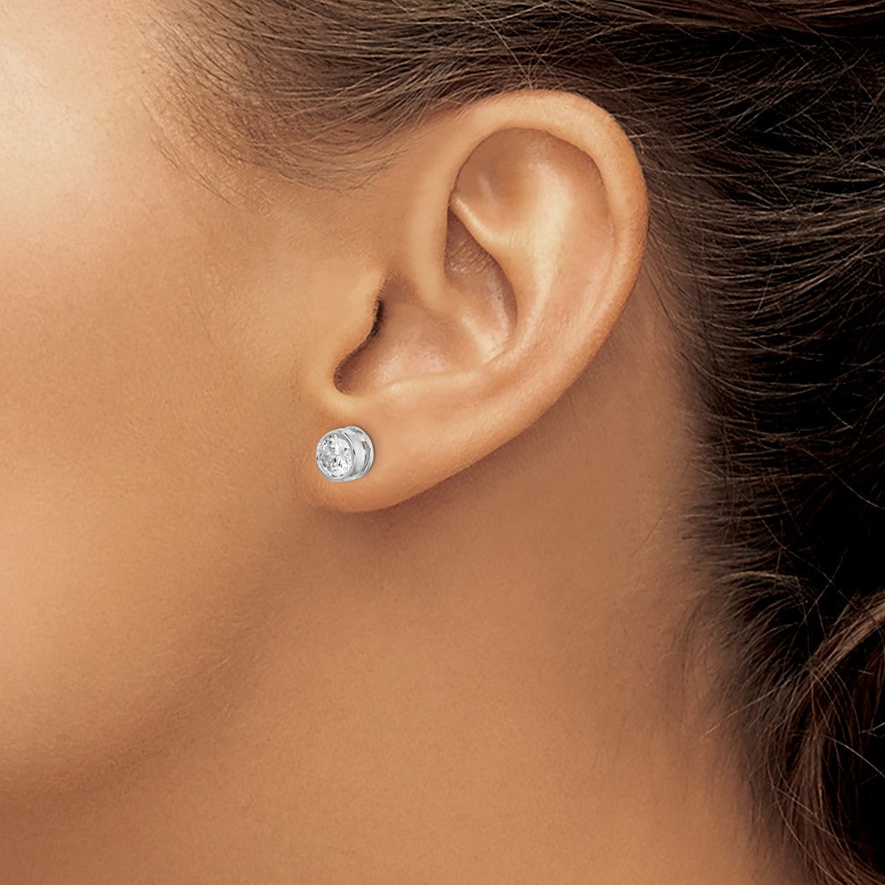 Sterling Silver RH-plated Polished 6mm Round CZ Bezel Set Stud Earrings - Product Photo