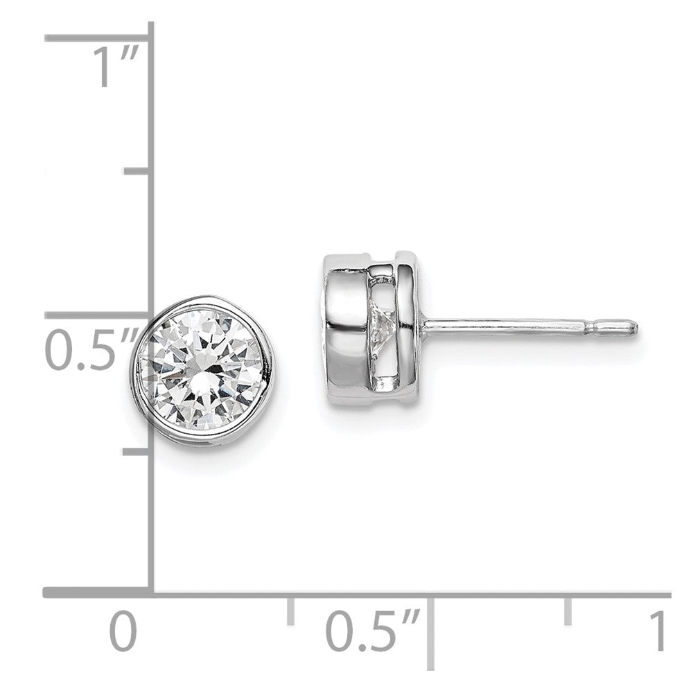 Sterling Silver RH-plated Polished 6mm Round CZ Bezel Set Stud Earrings - Product Photo