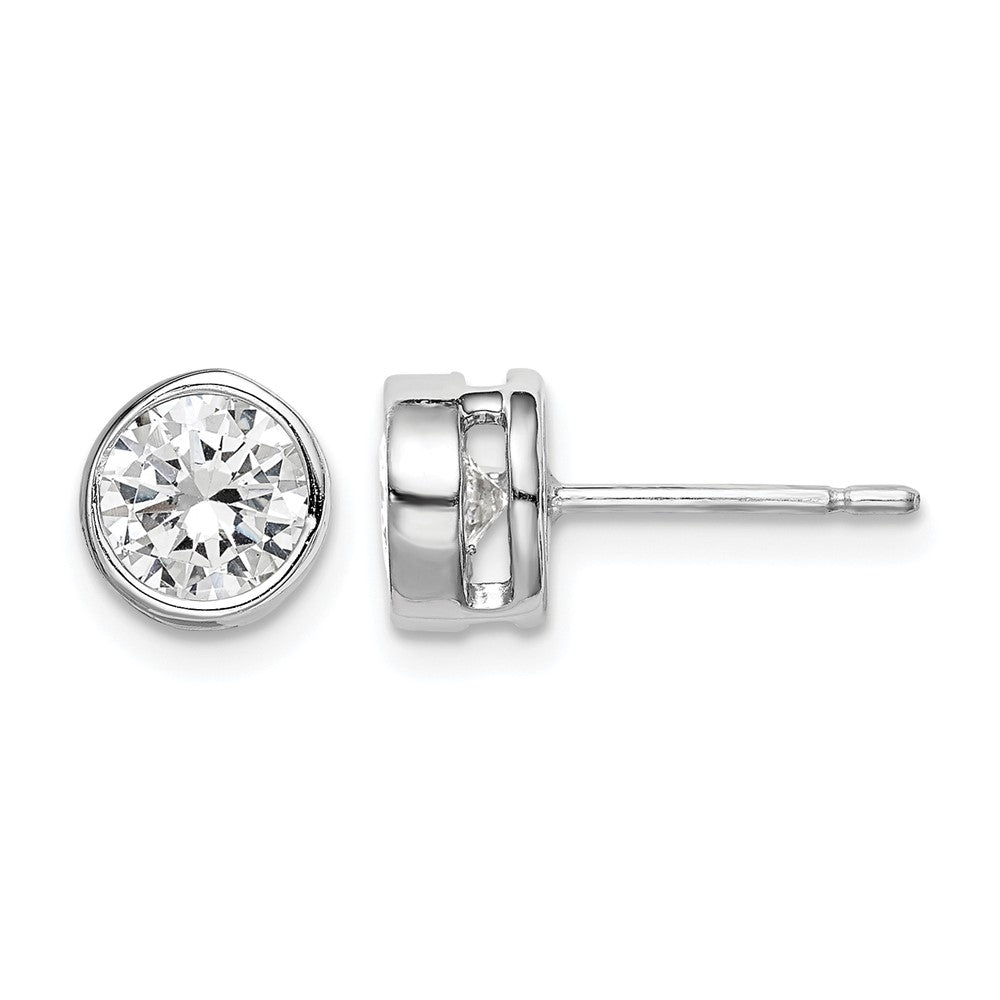 Sterling Silver RH-plated Polished 6mm Round CZ Bezel Set Stud Earrings - Product Photo