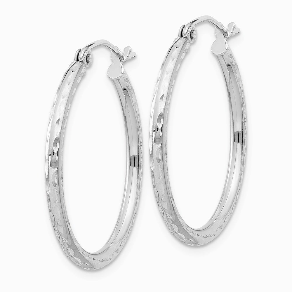 Sterling Silver Rhodium-plated 2mm Diamond Cut Hoop Earrings - Product Photo