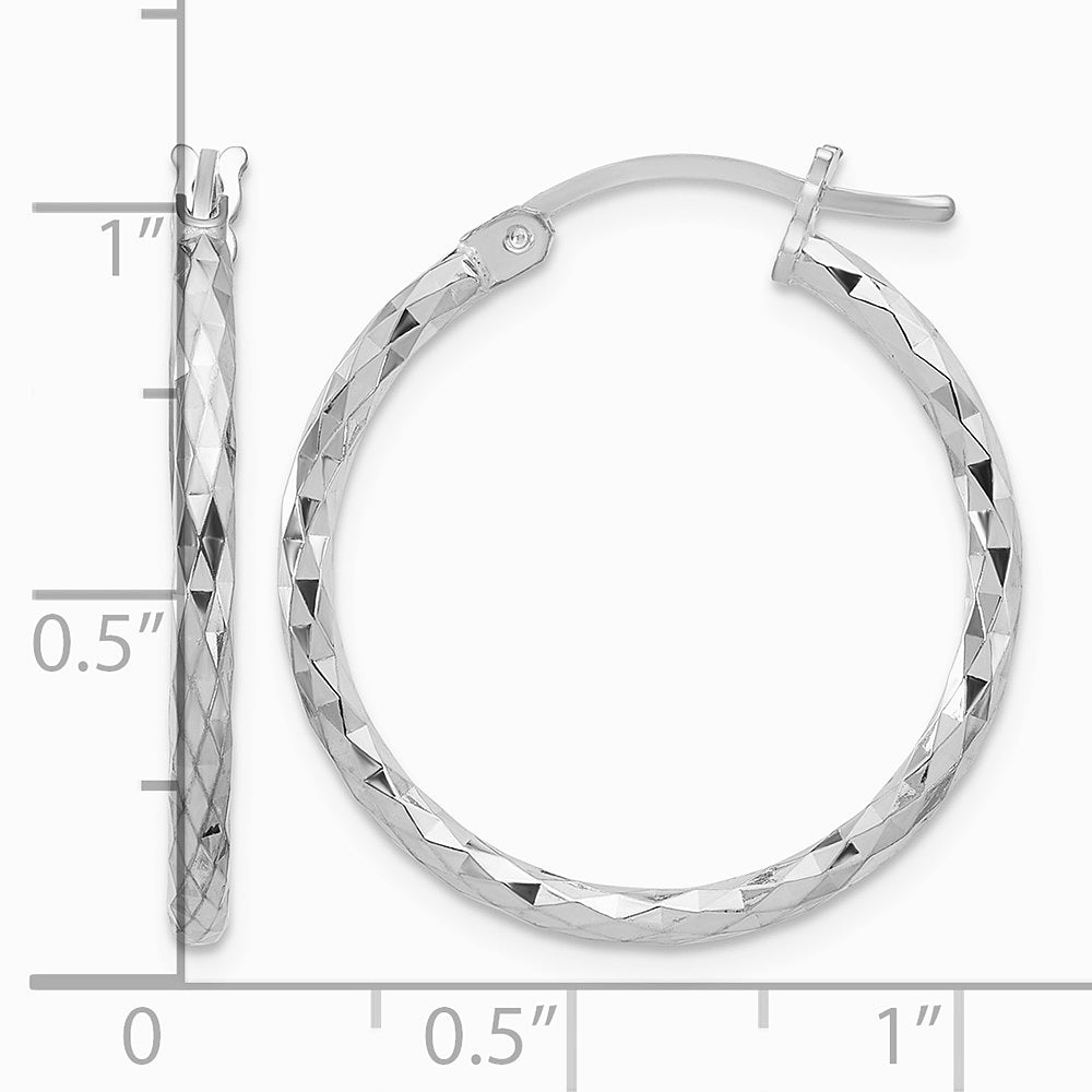 Sterling Silver Rhodium-plated 2mm Diamond Cut Hoop Earrings - Product Photo
