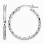 Sterling Silver Rhodium-plated 2mm Diamond Cut Hoop Earrings - Product Photo