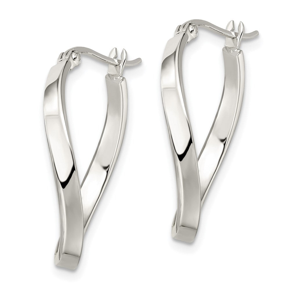 Sterling Silver Polished & Twisted Oval Hoop Earrings - Product Photo
