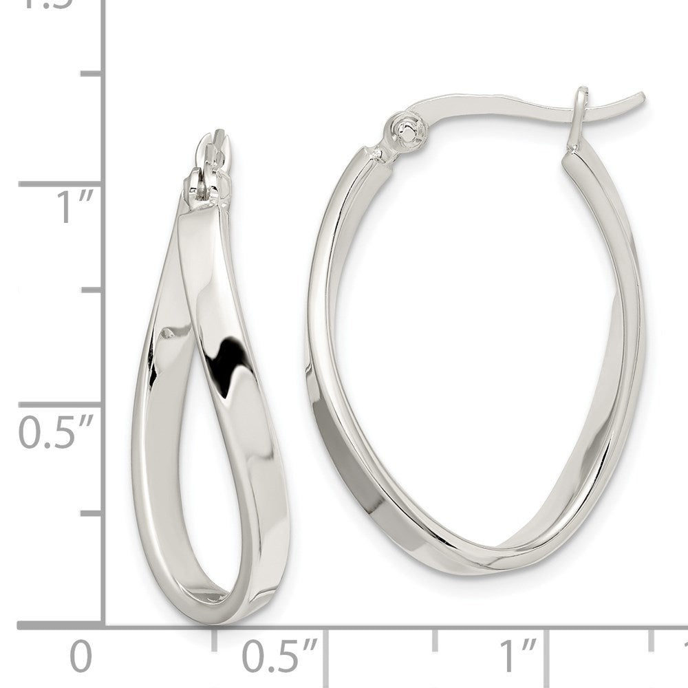 Sterling Silver Polished & Twisted Oval Hoop Earrings - Product Photo