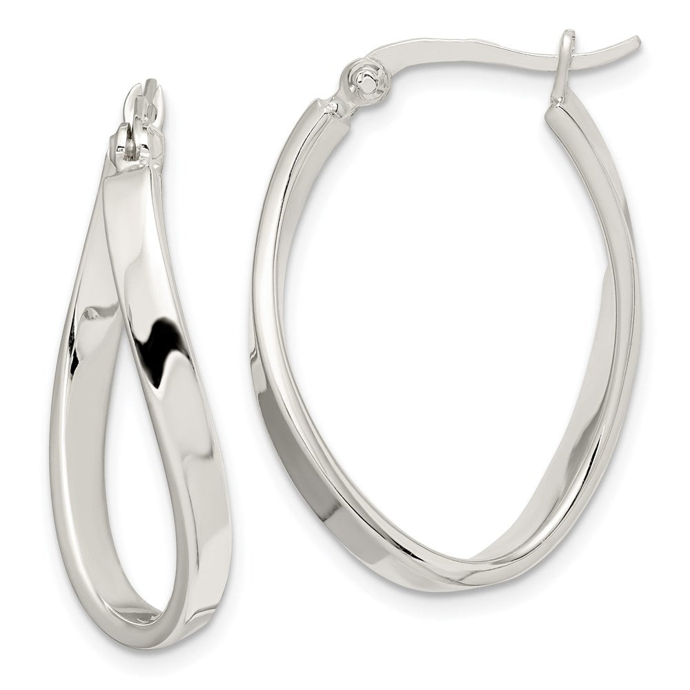 Sterling Silver Polished & Twisted Oval Hoop Earrings - Product Photo