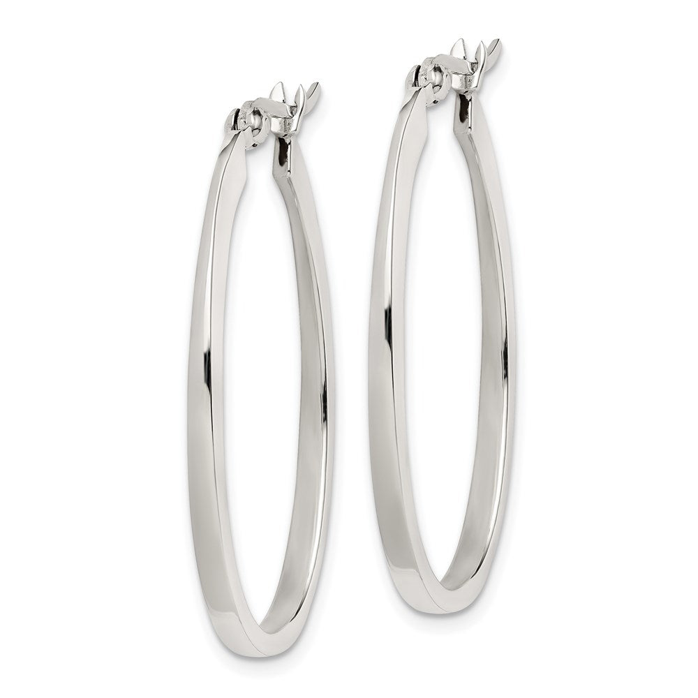 Sterling Silver Tapered 3mm Oval Hoop Earrings - Product Photo