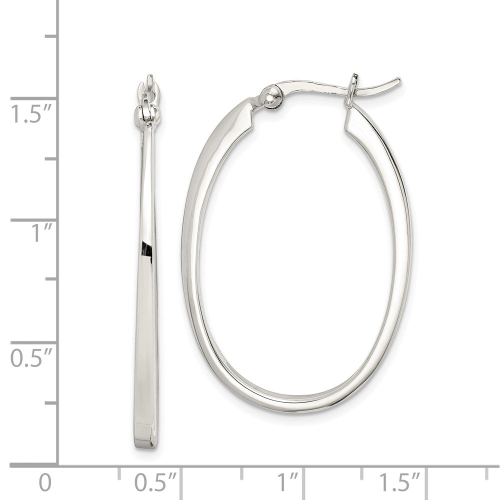 Sterling Silver Tapered 3mm Oval Hoop Earrings - Product Photo