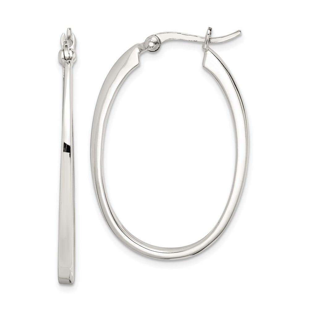 Sterling Silver Tapered 3mm Oval Hoop Earrings - Product Photo