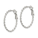 Sterling Silver Rhodium-plated Twisted Omega Back Hoop Earrings - Product Photo