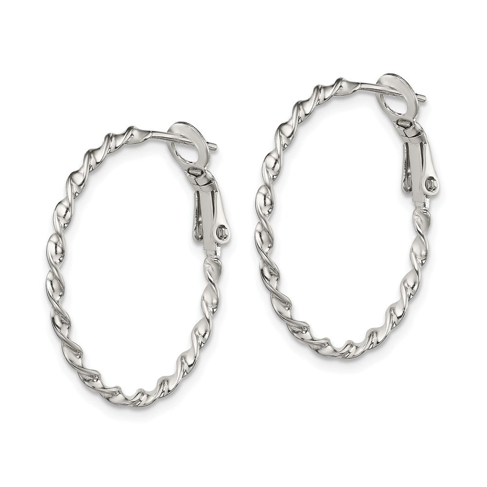 Sterling Silver Rhodium-plated Twisted Omega Back Hoop Earrings - Product Photo