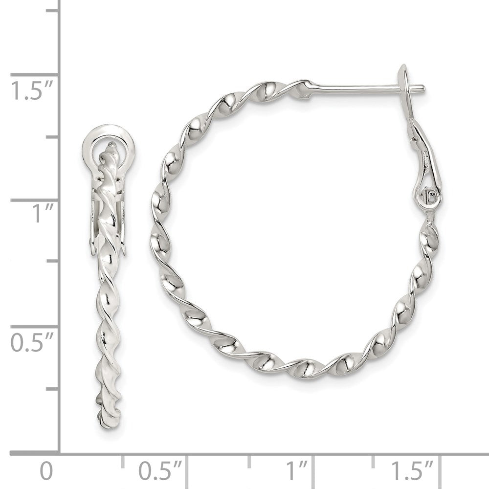 Sterling Silver Rhodium-plated Twisted Omega Back Hoop Earrings - Product Photo