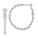 Sterling Silver Rhodium-plated Twisted Omega Back Hoop Earrings - Product Photo