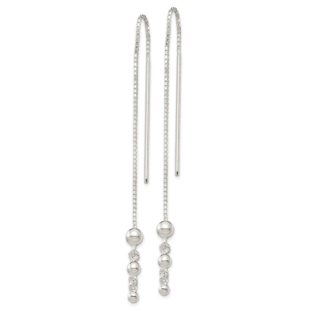 Sterling Silver Polished Triple Graduated Ball Threader Earrings - Product Photo