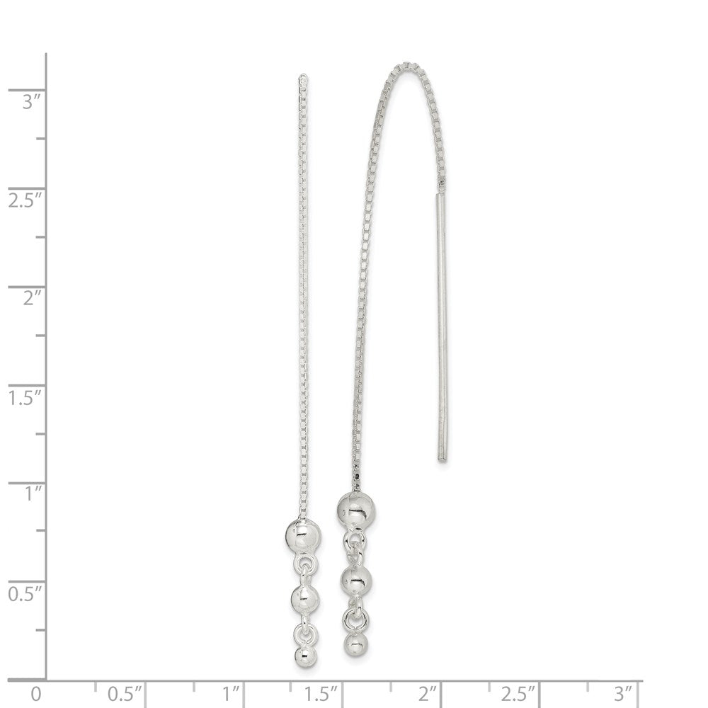 Sterling Silver Polished Triple Graduated Ball Threader Earrings - Product Photo