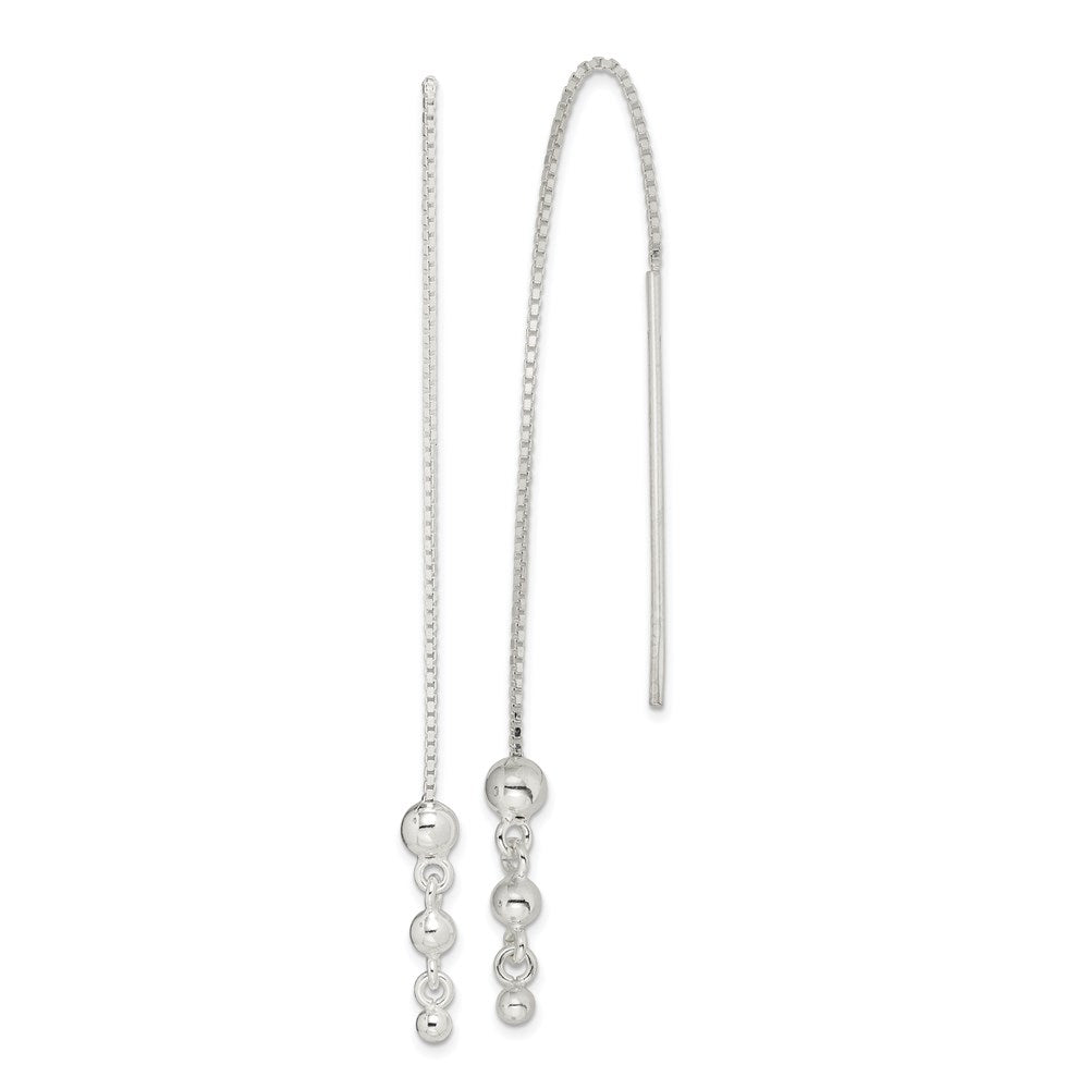Sterling Silver Polished Triple Graduated Ball Threader Earrings - Product Photo