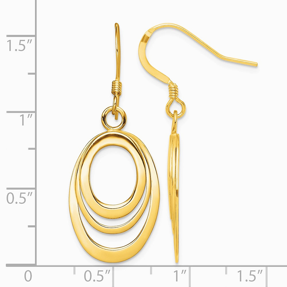 Sterling Silver Flash Gold-plated Polished Triple Oval Dangle Earrings - Product Photo