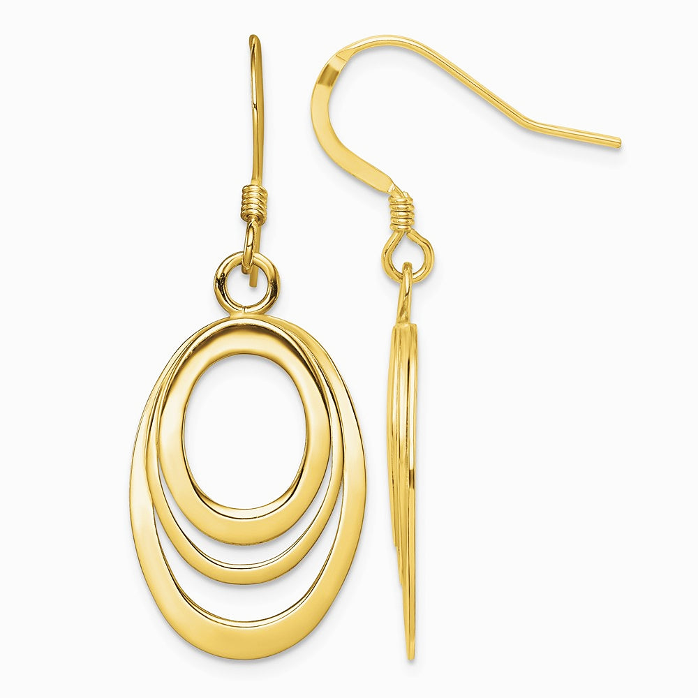 Sterling Silver Flash Gold-plated Polished Triple Oval Dangle Earrings