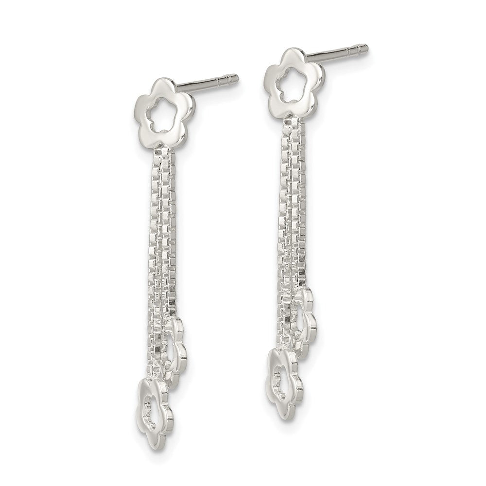 Sterling Silver Flower Dangle Earrings - Product Photo