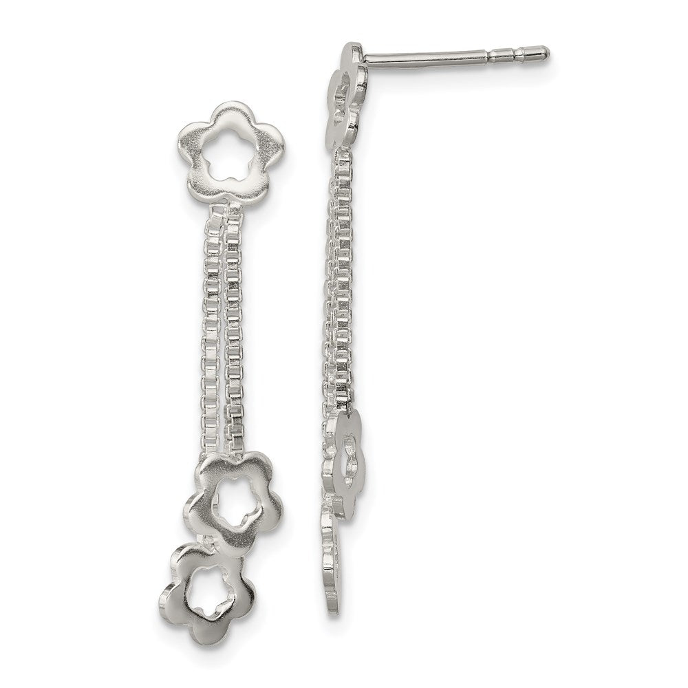 Sterling Silver Flower Dangle Earrings - Product Photo