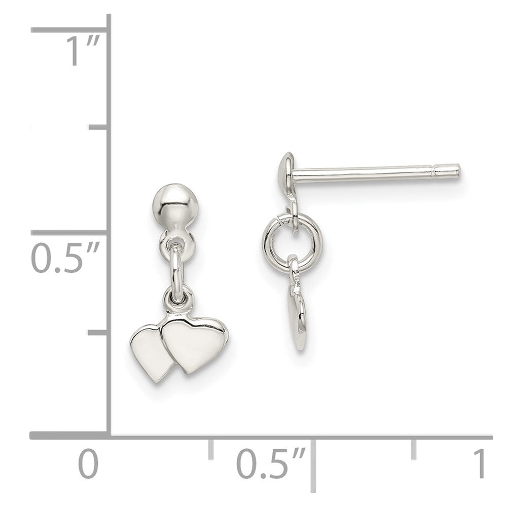 Sterling Silver Dangling Hearts Earrings - Product Photo