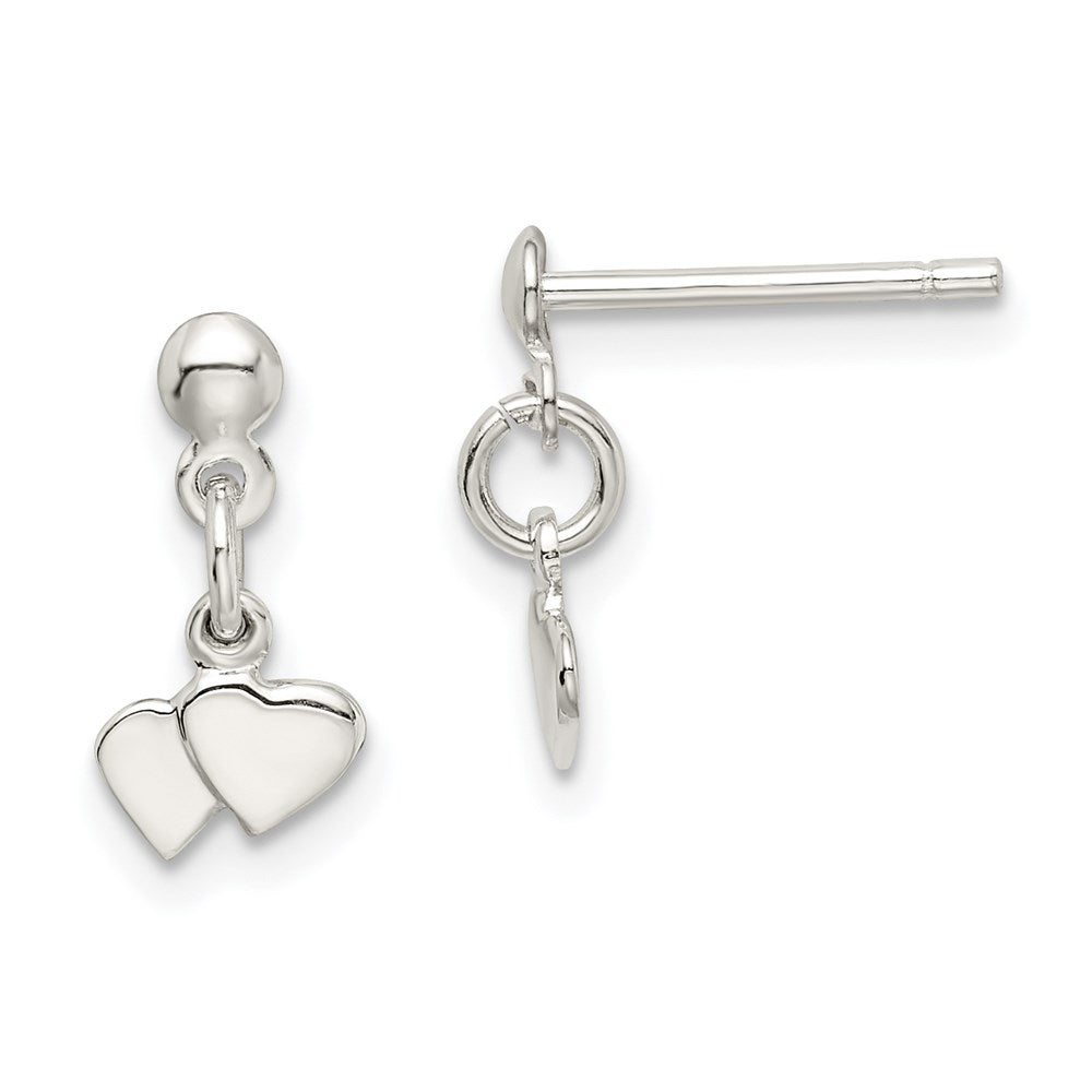 Sterling Silver Dangling Hearts Earrings - Product Photo