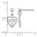 Sterling Silver Polished Cross in Heart Post Dangle Earrings - Product Photo