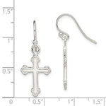 Sterling Silver Polished Budded Cross Dangle Earrings - Product Photo