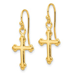 Sterling Silver Gold-tone Polished Budded Cross Dangle Earrings - Product Photo