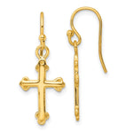 Sterling Silver Gold-tone Polished Budded Cross Dangle Earrings - Product Photo