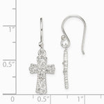 Sterling Silver Polished & Textured Cross Dangle Earrings - Product Photo
