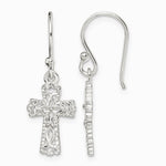 Sterling Silver Polished & Textured Cross Dangle Earrings - Product Photo