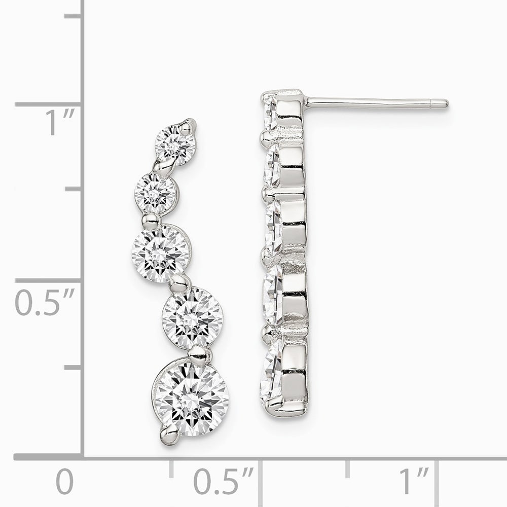 Sterling Silver Rhodium-plated Polished CZ Journey Post Earrings - Product Photo