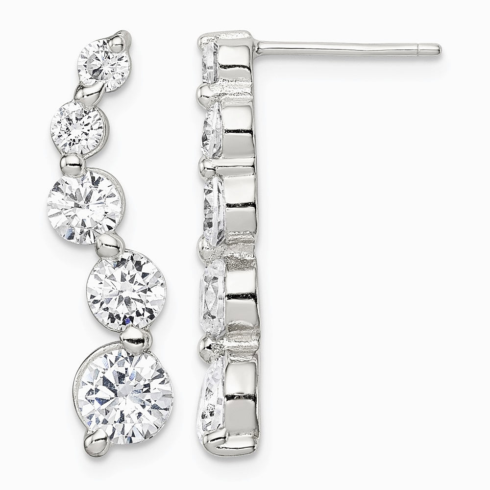 Sterling Silver Rhodium-plated Polished CZ Journey Post Earrings - Product Photo