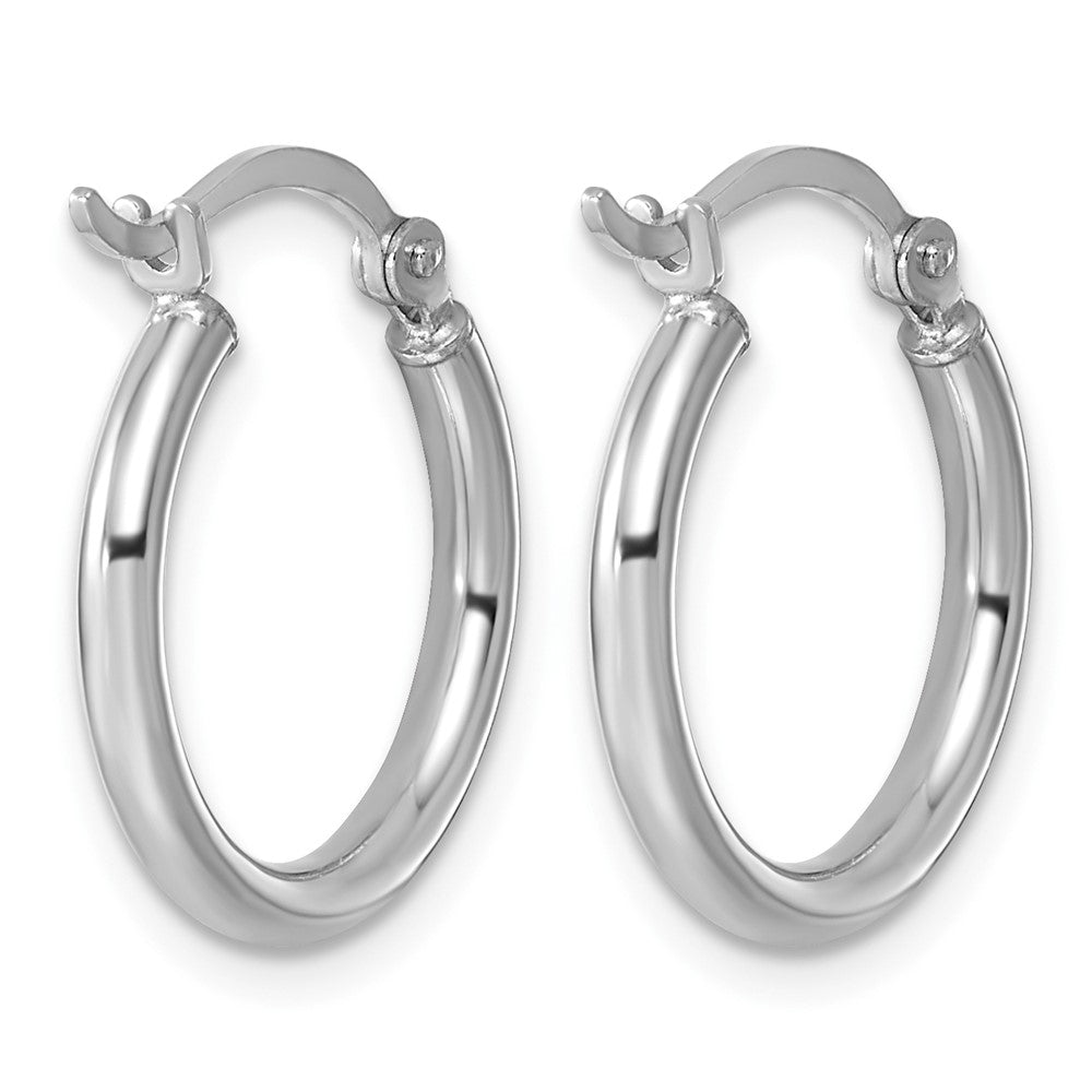 Sterling Silver Rhodium-plated 2mm Round Hoop Earrings - Product Photo