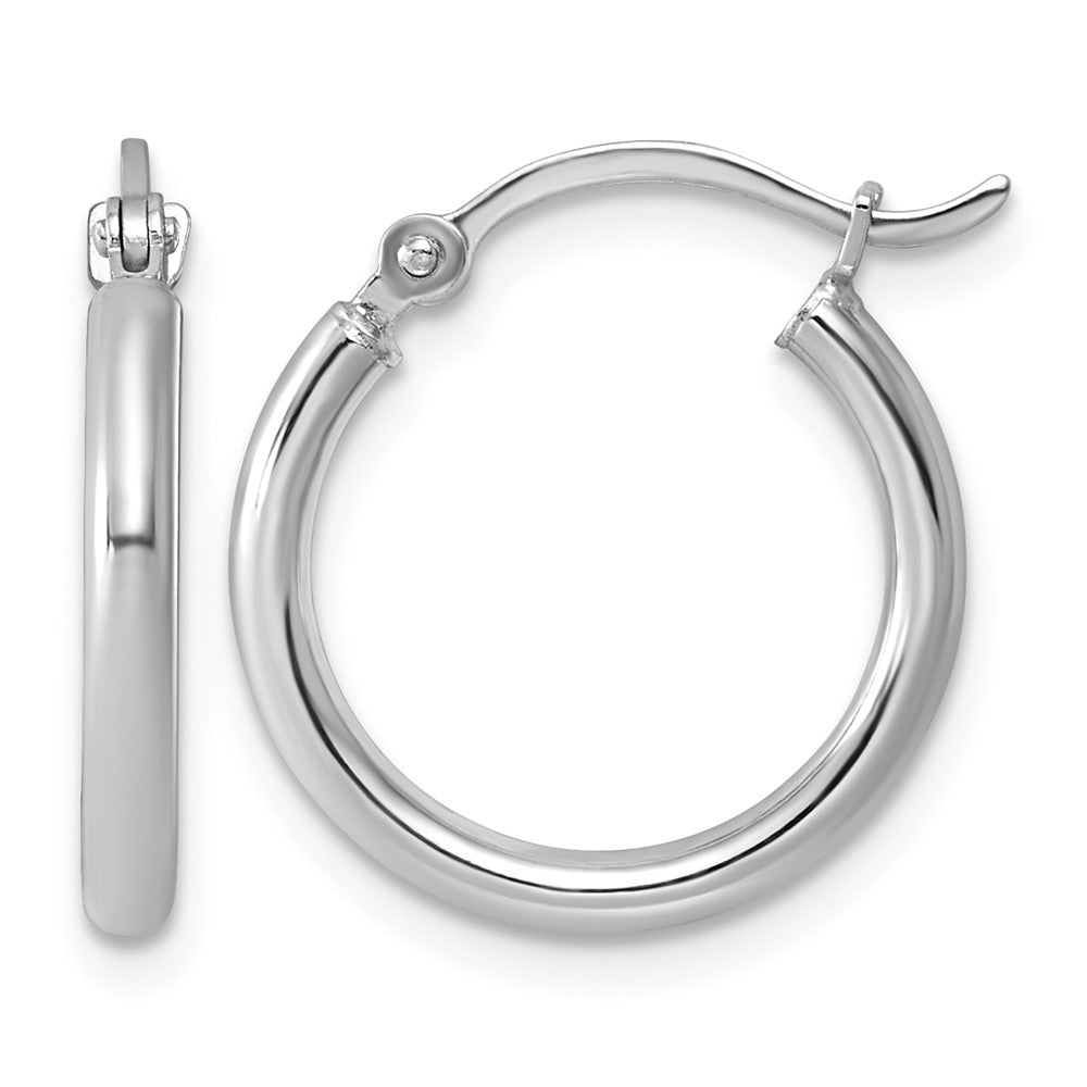 Sterling Silver Rhodium-plated 2mm Round Hoop Earrings - Product Photo