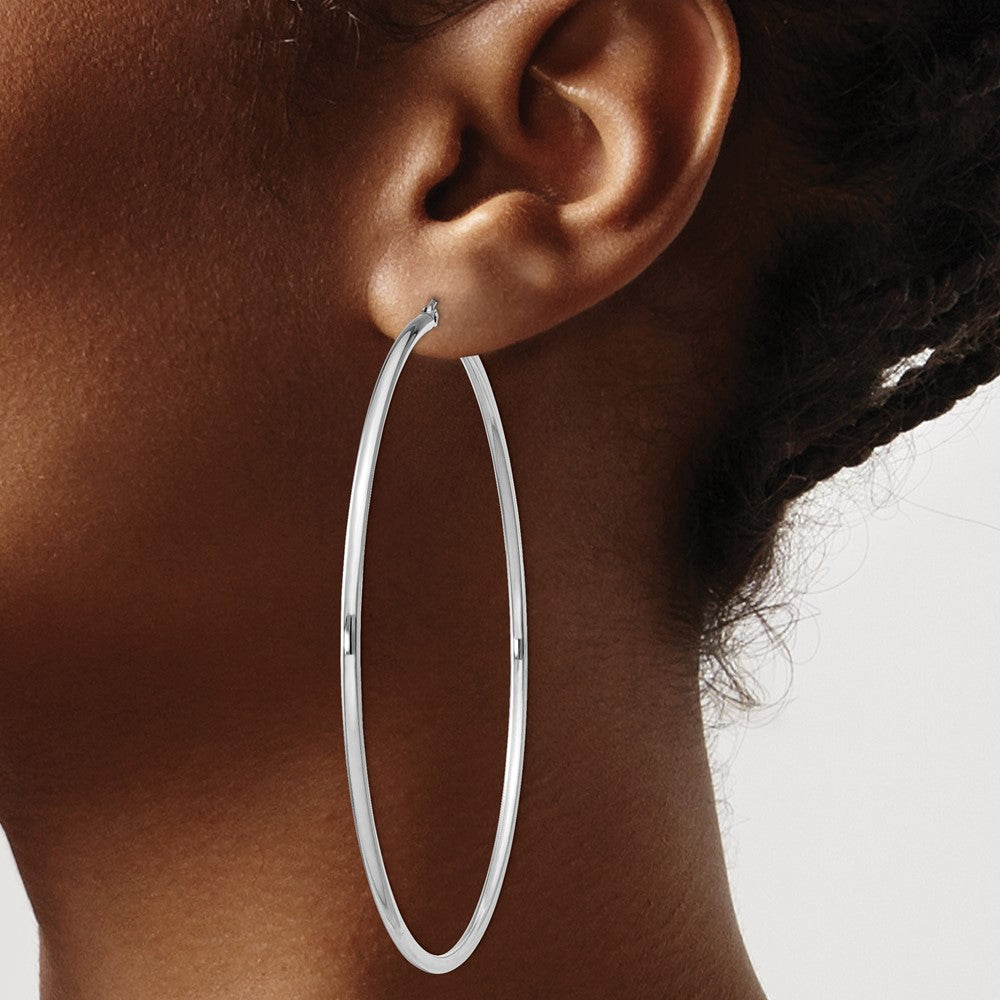 Sterling Silver Rhodium-plated 2mm Round Hoop Earrings - Product Photo