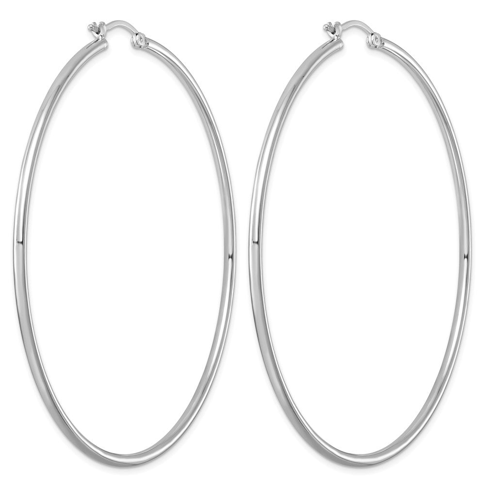 Sterling Silver Rhodium-plated 2mm Round Hoop Earrings - Product Photo