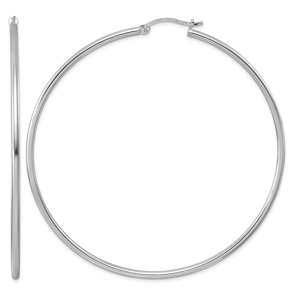 Sterling Silver Rhodium-plated 2mm Round Hoop Earrings - Product Photo