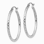 Sterling Silver Rhodium-plated 2mm Diamond Cut Hoop Earrings - Product Photo