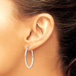 Sterling Silver Rhodium-plated 2mm Diamond Cut Hoop Earrings - Product Photo