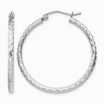 Sterling Silver Rhodium-plated 2mm Diamond Cut Hoop Earrings - Product Photo