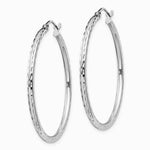 Sterling Silver Rhodium-plated 2mm Diamond Cut Hoop Earrings - Product Photo